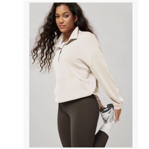 NWT Ododos Women's Ivory Modal Soft Cinchable Sweatshirt Small Half Zip Pockets